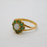 Victorian 9ct Gold, Emerald & Opal Floral Cluster Ring Antique 1871 Birmingham