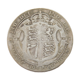 King Edward VII .925 Silver Half Crown Coin Antique 1908 Fine Condition