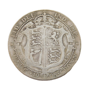 King Edward VII .925 Silver Half Crown Coin Antique 1908 Fine Condition
