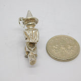 Sterling Silver Witch Flying On Broomstick Charm Pendant Vintage c1970