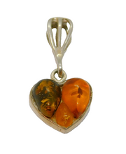 Sterling Silver Mixed Free Set Baltic Amber Heart Charm Pendant Vintage c1970