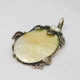 Sterling Silver Natural Shell Slice & Pearl Studio Style Pendant Vintage c1970