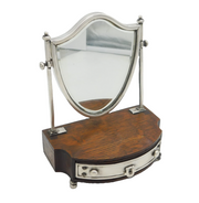 Edwardian Sterling Silver & Wooden Jewellery Box & Mirror Antique 1905