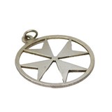 Sterling Silver Round Cut Out Maltese Cross Pendant Vintage c1970