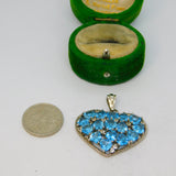 Sterling Silver Blue Glass Set Heart Charm Pendant Vintage c1970