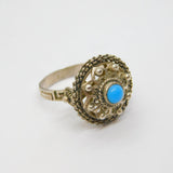 Sterling Silver Turquoise Aztec Style Textured Band Ring Vintage c1970 Size O