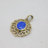 Sterling Silver Blue Enamel Cutwork Drop Pendant Vintage c1970