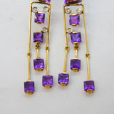 Pair of 18ct Yellow Gold, Amethyst & Diamond Geometric Drop Earrings Vintage