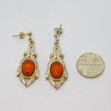Pair of Sterling Silver Baltic Amber Long Drop Earrings Vintage c1970
