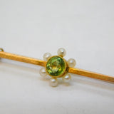Edwardian 9ct Gold, Periodt & Seed Pearl Floral Suffragette Brooch Antique c1910