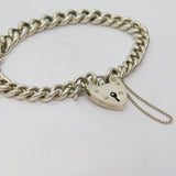 Sterling Silver Chunky Graduating Curb Chain Heart Lock Bracelet Vintage c1970