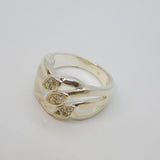 Sterling Silver CZ Set Three Open Wavy Bands Dress Ring Vintage c1990 Size P 1/2