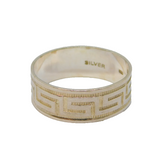 Sterling Silver Greek Key Patterned Band Ring Vintage c1970 Size P 1/2