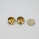Pair of Sterling Silver Patterned Amber Button Form Stud Earrings Vintage c1970