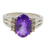 Sterling Silver Amethyst & White Sapphire Dress Ring Vintage c1970 Size N 1/2