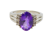 Sterling Silver Amethyst & White Sapphire Dress Ring Vintage c1970 Size N 1/2