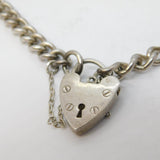 Sterling Silver Curb Link Charm Bracelet Heart Lock Clasp Vintage 1973