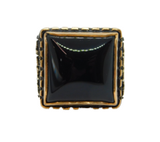 Sterling Silver Gold Front Black Onyx Gothic Style Ring Vintage c1970 Size P