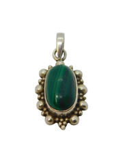 Sterling Silver Malachite Bobble Pattern Studio Style Pendant Vintage c1970