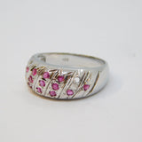 Sterling Silver 14 Stone Ruby Boat Ring Band Ring Vintage c1970 Size K