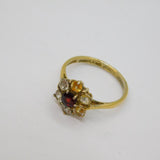 Sterling Silver Gilt Red, Yellow & White Paste Cluster Ring Vintage c1970 Size K