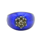19th Century .900 Silver, Blue Enamel & Spinel Set Dress Ring Antique