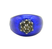 19th Century .900 Silver, Blue Enamel & Spinel Set Dress Ring Antique