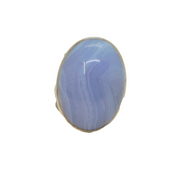 Sterling Silver Blue Lace Agate Chunky Statement Open Ring Vintage 1972 Size M