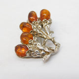 Sterling Silver & Baltic Amber Naturalistic Dress Brooch Vintage c1970