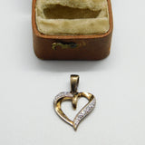 Sterling Silver and Diamante Heart Charm Pendant Vintage c1970