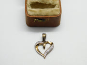 Sterling Silver and Diamante Heart Charm Pendant Vintage c1970