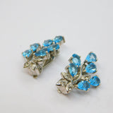Pair of Sterling Silver Topaz & White Sapphire Clip-On Earrings Vintage c1970