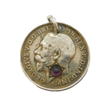 Sterling Silver Amethyst Set Threepence Coin Charm Pendant Antique 1911