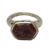 20th Century White Metal Carnelian Agate Ancient Style Signet Ring Antique