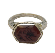 20th Century White Metal Carnelian Agate Ancient Style Signet Ring Antique