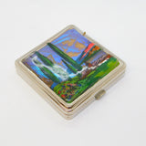 Mid-Century French Silver Plated Morpho Butterfly Wing Makeup Compact Vintage