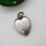 Sterling Silver Swallow Pattern Puffy Heart Charm Pendant Vintage c1970