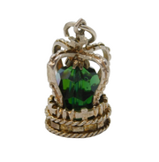Sterling Silver Green Glass Set Royal Crown Charm Pendant Vintage c1970s