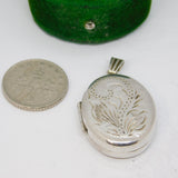 Sterling Silver Oval Deep Locket Floral Design Charm Pendant Vintage c1970
