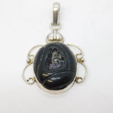 Sterling Silver Mounted Large Iridescent Hardstone Drop Pendant Vintage