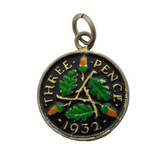 George V .500 Silver & Colourful Enamel Threepence Charm Pendant Antique