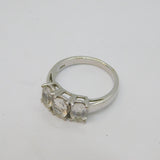 Sterling Silver 3 Oval Cut White Sapphire Dress Ring Vintage c1990 Size N 1/2