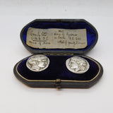 Victorian Boxed Sterling Silver Ancient Greek Coin Stud Set Antique c1880s