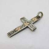 Victorian Aesthetic Movement Gold & Sterling Silver Cross Pendant Antique 1898