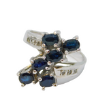 Sterling Silver 6 Stone Sapphire & Spinel StatementRing Vintage c1970 Size L 1/2