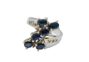 Sterling Silver 6 Stone Sapphire & Spinel StatementRing Vintage c1970 Size L 1/2