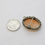 Art Deco Sterling Silver Mounted Carved Shell Cameo Brooch Antique c1920s
