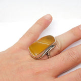 Large Sterling Silver & Baltic Amber Statement Ring Vintage c1970s