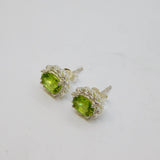 Pair of Sterling Silver Peridot & White Sapphire Stud Earrings Vintage c1970