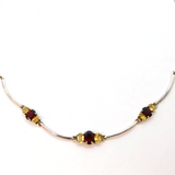 Sterling Silver 6 Citrine & 3 Garnet Panel Form Collar Necklace Modern c1990